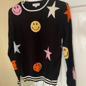 THML Black Sweater with Colorful Smiley Faces and Stars